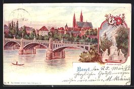 Litho Basel, Ortsansicht mit Brücke, St