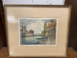 Gravure Originale Signée - Paysage Urbain Suisse 🖼️  (53)