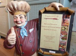 Witzige Koch Statue mit Menü-Tafel, Vintage, Deko-Figur 70cm