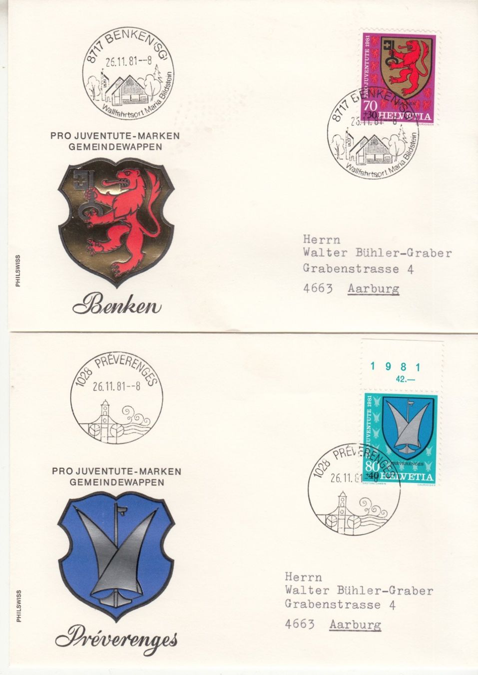 Tutti i francobolli: SBK J277 - J280 FDC Ortsstempel – Usato da Bürglen TG venduto da StampGraf 2
