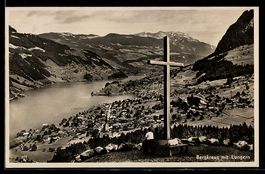AK Lungern, Bergkreuz mit Blick auf den Ort