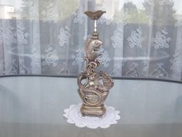 37cm Asia Bronze Drachen&Fisch Skulptur auf 4Fuss Sockel 3kg