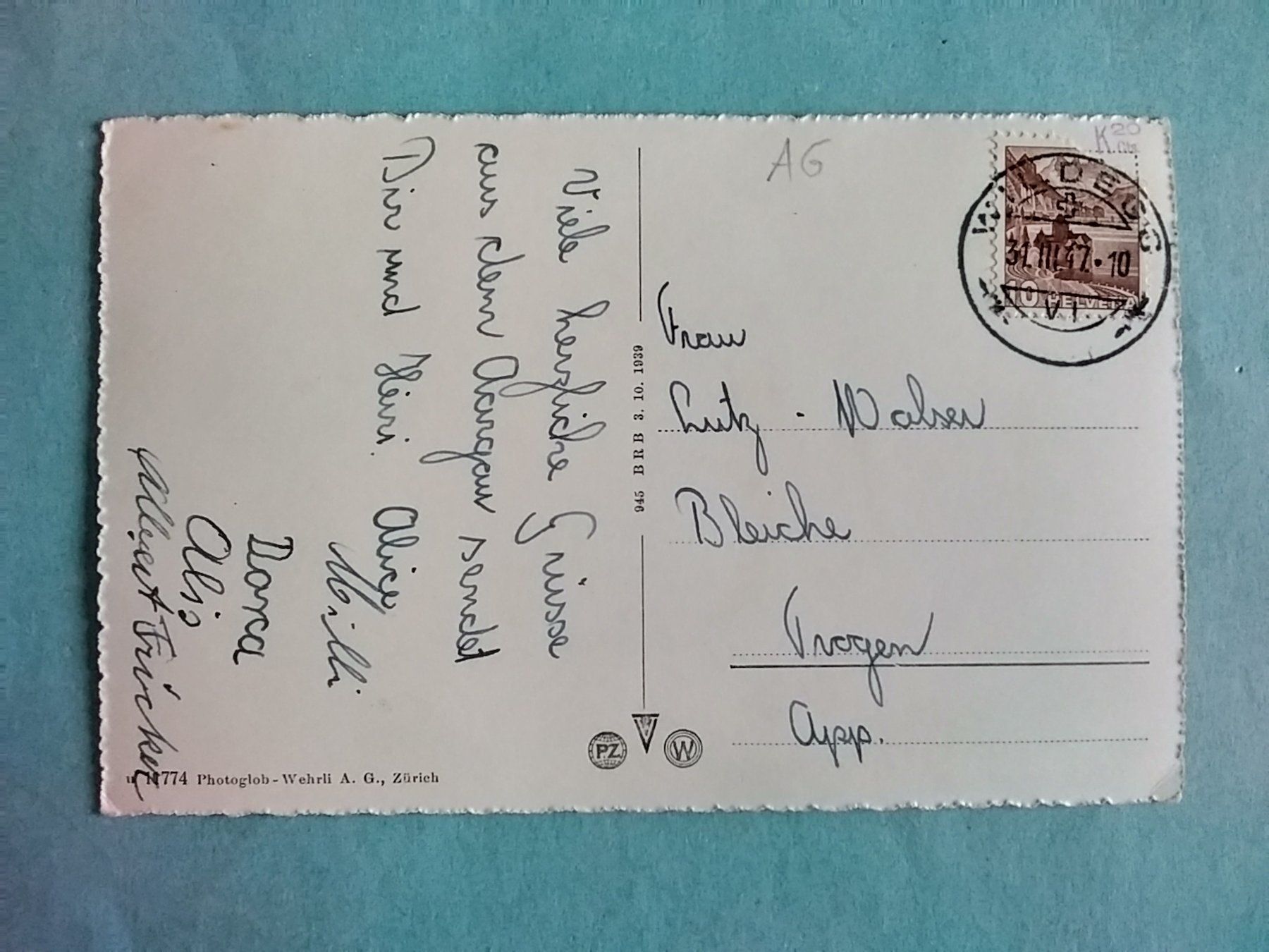 Cartes postales: AG Wildegg 1947 – D'occasion à Appenzell par lama19 1
