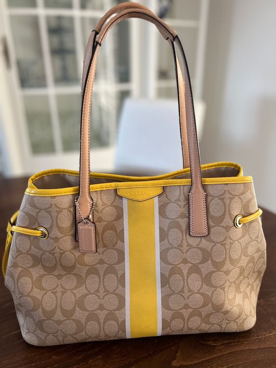 Coach Shopper Tasche Canvas beige gelb sehr guter Zustand