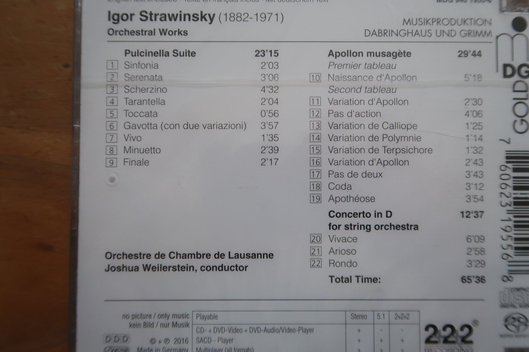 CD: IGOR STRAVINSKY - ORCHESTRAL WORKS - NEUE SACD – Nuovo e nell'imballaggio originale da Basel venduto da Patiscat 2