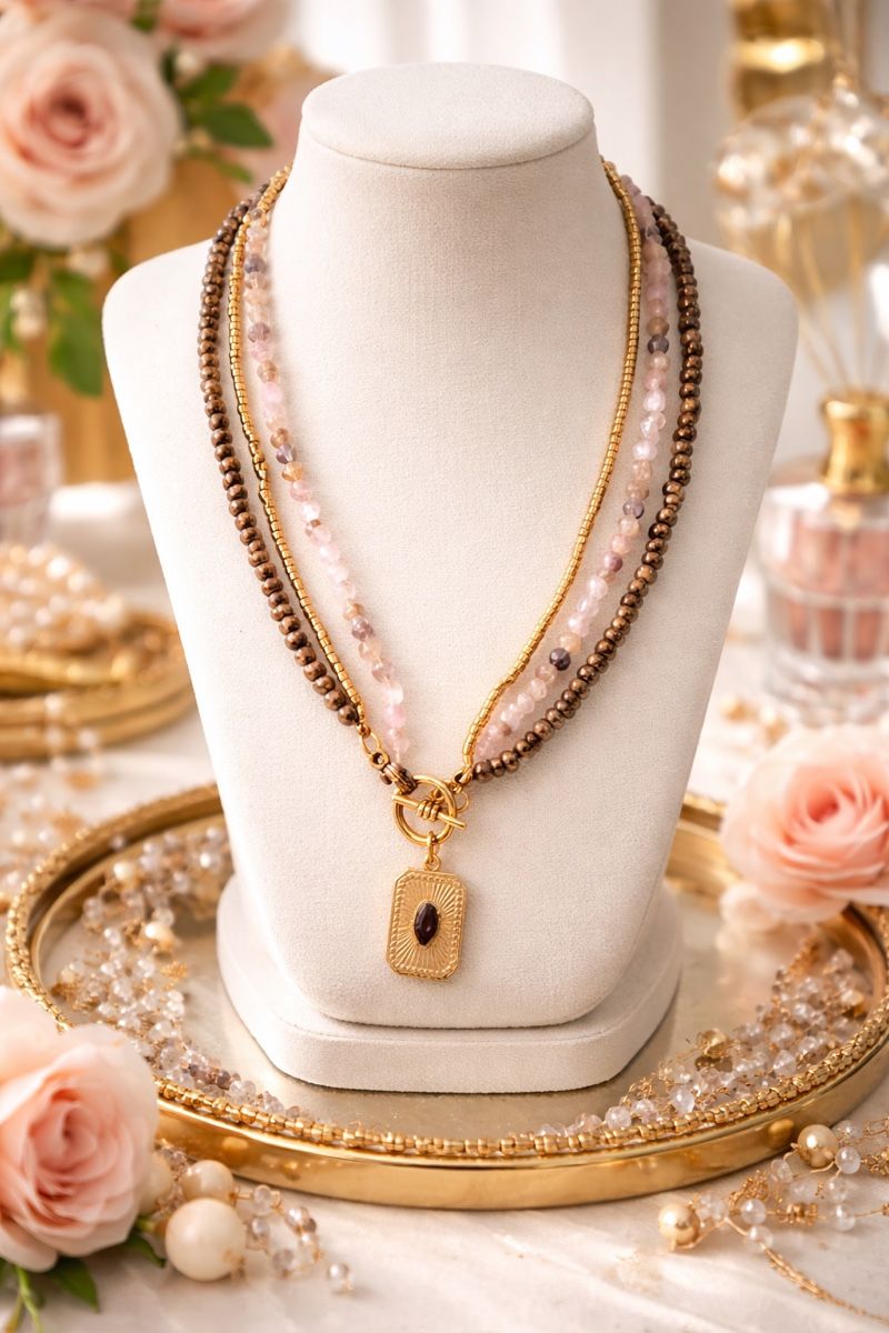 Catenine: Elegant Multi-Strand Beaded Necklace with Gold Accent – Nuovo e nell'imballaggio originale da Oftringen venduto da Eylem79
