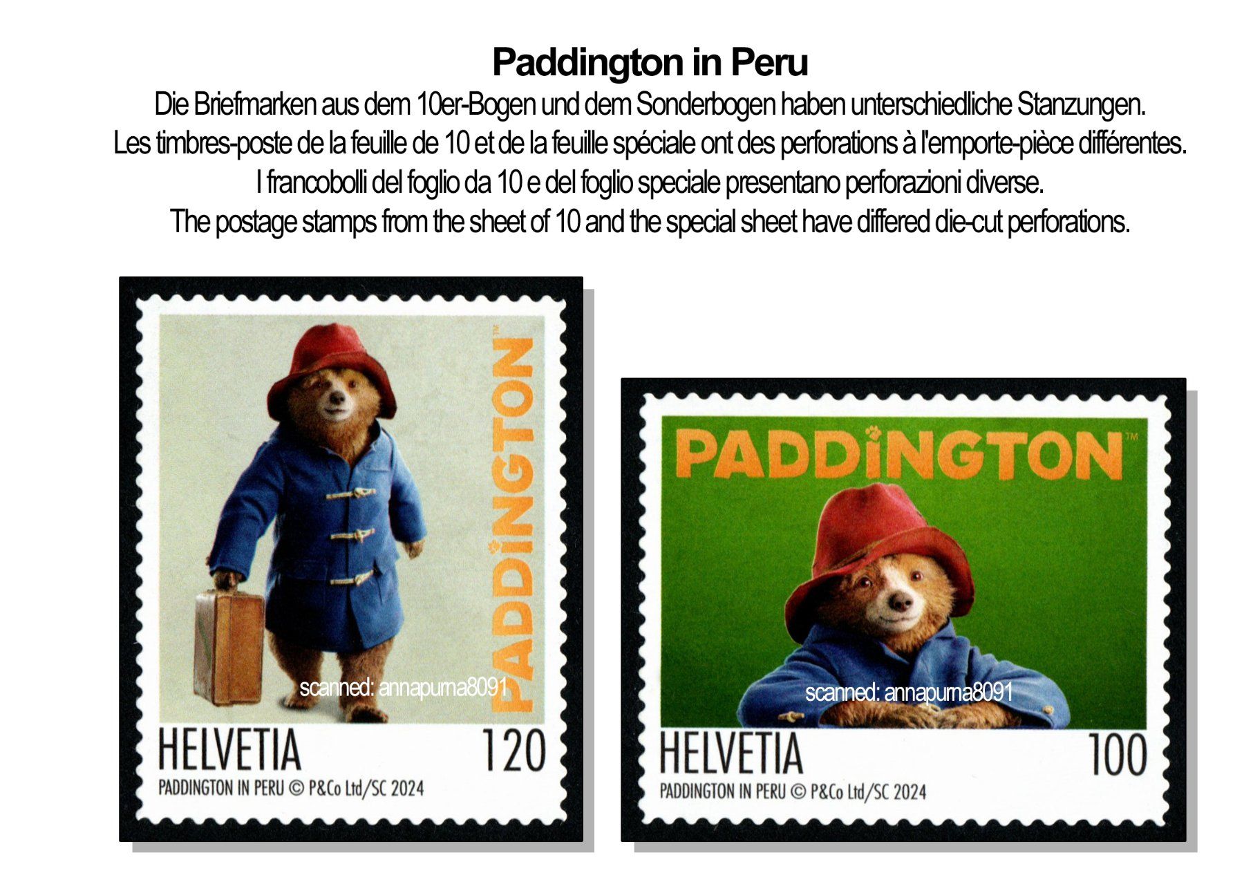 Tutti i francobolli: Schweiz 2024 Paddington in Peru ** – Nuovo (secondo la descrizione) da Pfäffikon SZ venduto da ANNAPURNA8091