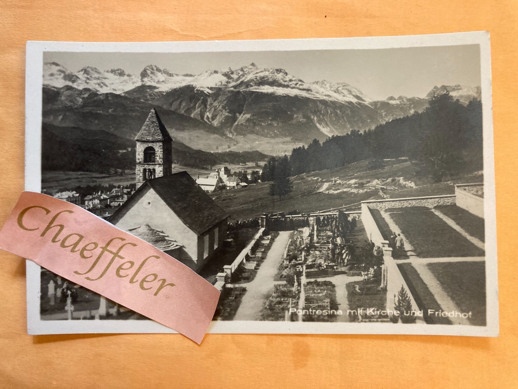 Cartoline postali: Pontresina mit Kirche und Friedhof – Usato da Zürich venduto da Chaeffeler