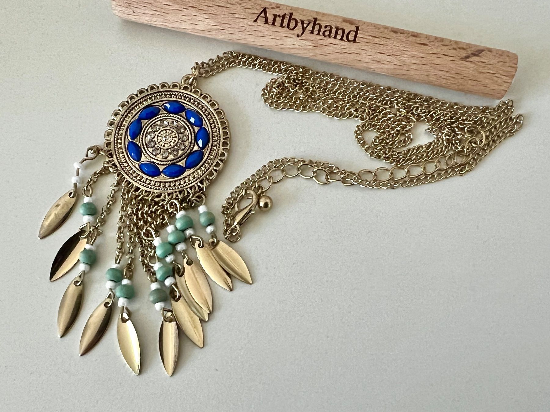 Catenine: Boho Statement Longkette 8cm Traumfänger Anhänger Ethno – Usato da Ruswil venduto da artbyhand
