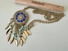 Boho Statement Longkette 8cm Traumfänger Anhänger Ethno