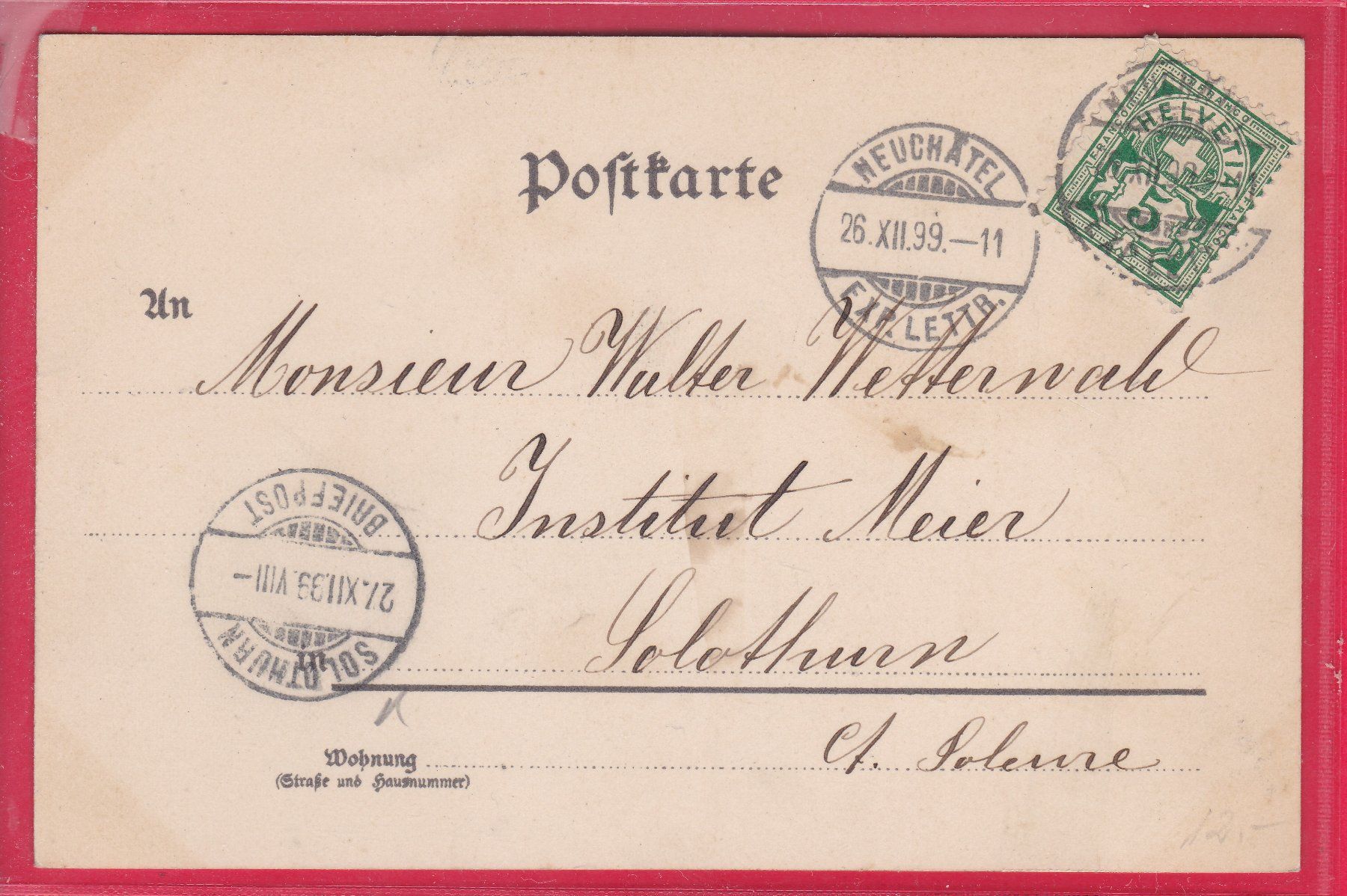 Cartoline postali: FRÖHLICHE WEIHNACHTEN, 26.12.1899 – Usato da Oberrieden venduto da Gebirgsstelze 1