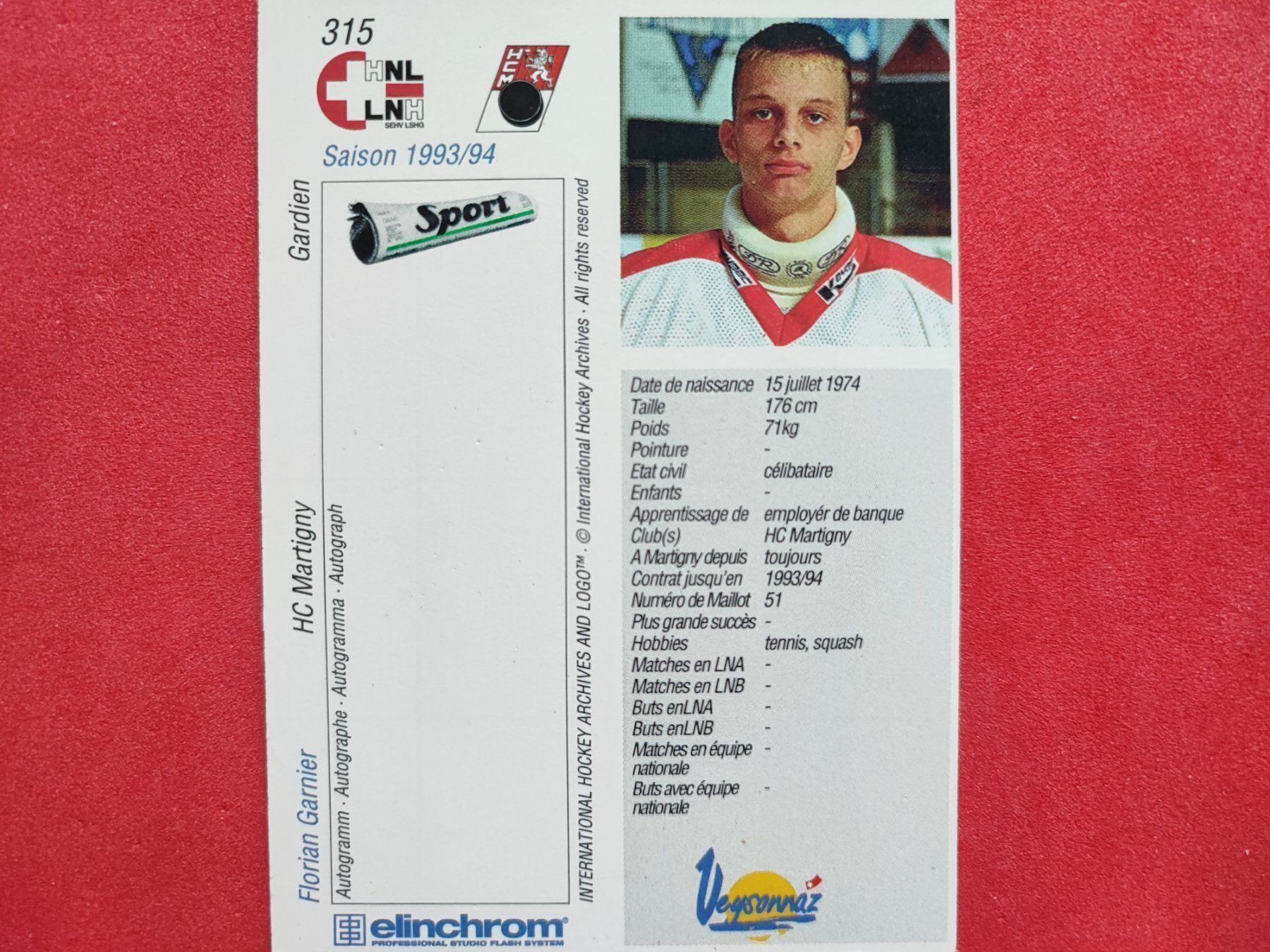 Sammelbilder & Trading cards: Florian Garnier - HC MARTIGNY - 1993/94 – Gebraucht aus Dübendorf von kb86_MOVIE 1