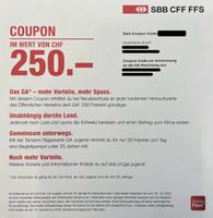 CHF 250.- Gutschein für GA Kind, Jugend und GA 25-Jährige