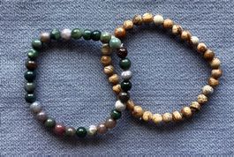 2 Edelstein Heilstein Armbänder - Achat & Fossil-Stein