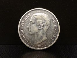 Replika einer antiken Silbermünze 5 PESETAS 1875 ESPANA