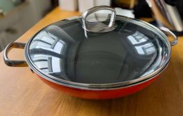 Silit Silargan Wok 37.5 cm rot mit Glasdeckel, WIE NEU