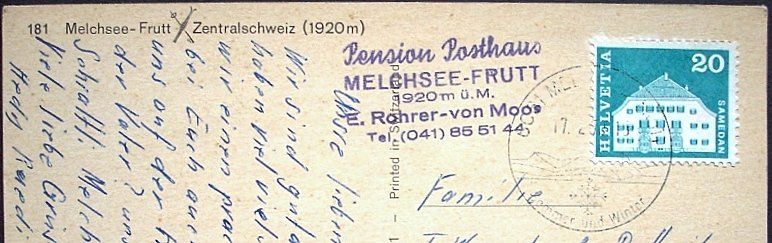Cartoline postali: MELCHSEE-FRUTT Luftseilbahn Stempel Pension Posthaus E. Rohr – Usato da Jona venduto da philajona 1