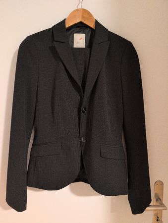 S.Oliver Hosenanzug Damen schwarz-grau Blazer 34 und Hose 36
