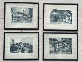 Heinrich Jakob Ziegler, 4er Set Tessiner Radierungen