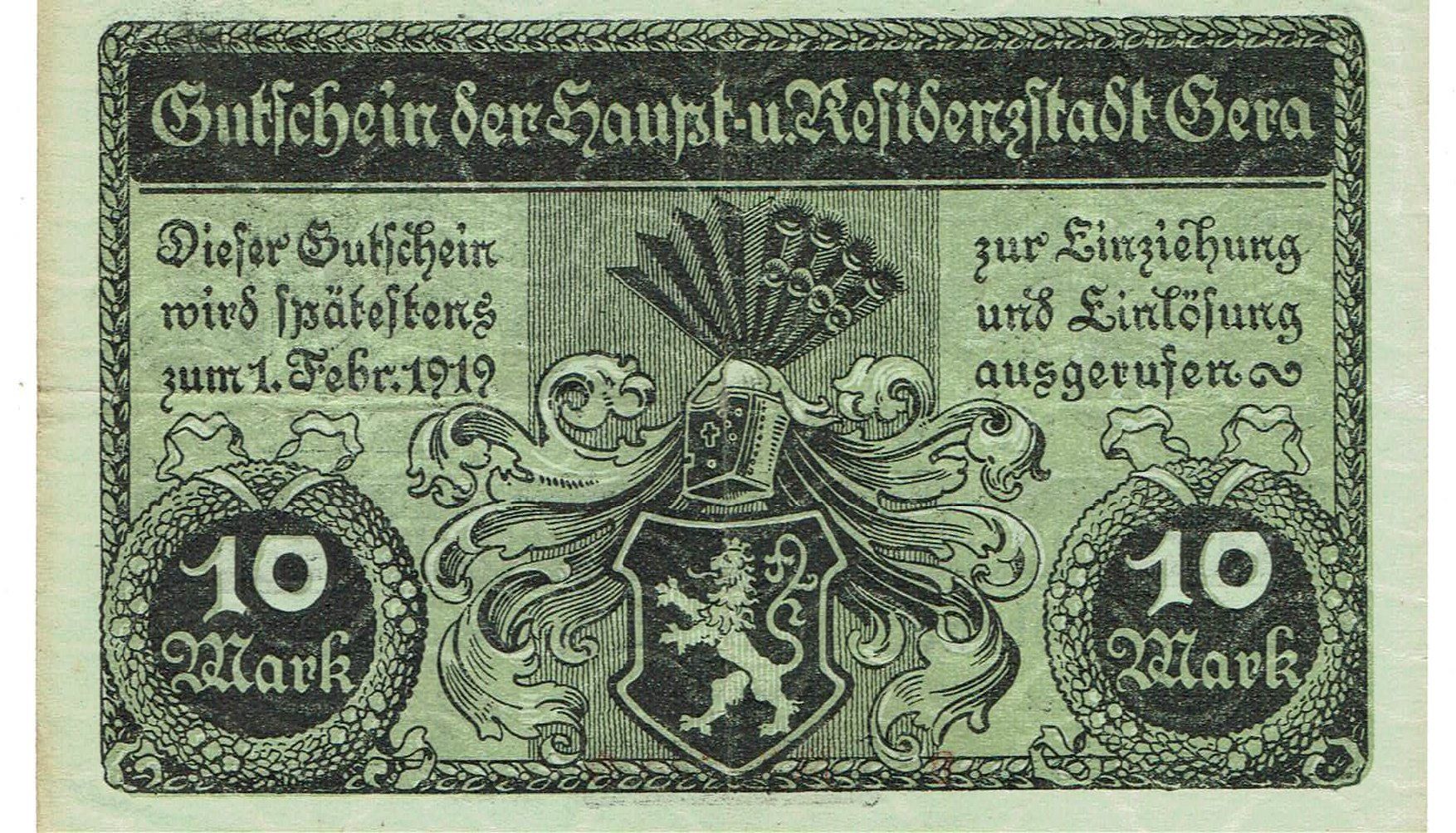 Banconote: Gera 10 Mark 01.02.1919 VZ-VZ+ – Usato da Steffisburg venduto da ber_8htf