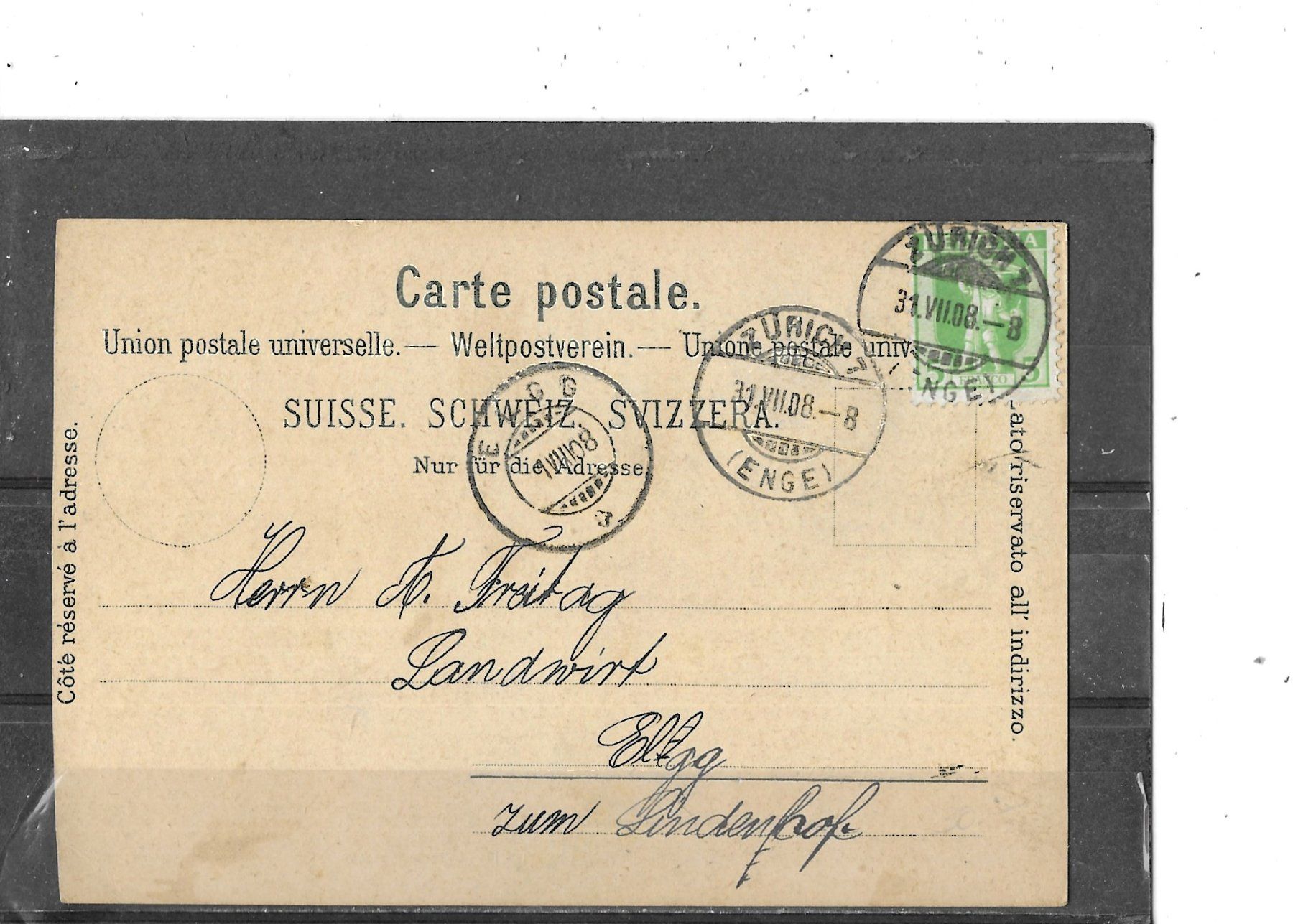 Cartoline postali: ZH Gruss aus Horgen 1908 (Litho) mit  Bahnhof – Usato da Schocherswil venduto da Wilare 1