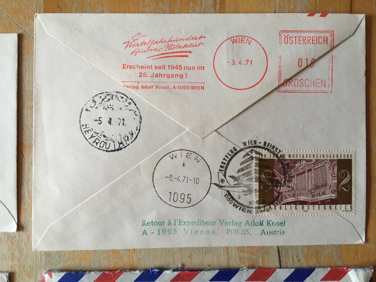 Alle Briefmarken: 8 Flugbriefe Österreich 1971 – Gebraucht aus Nesslau von zueri6 6