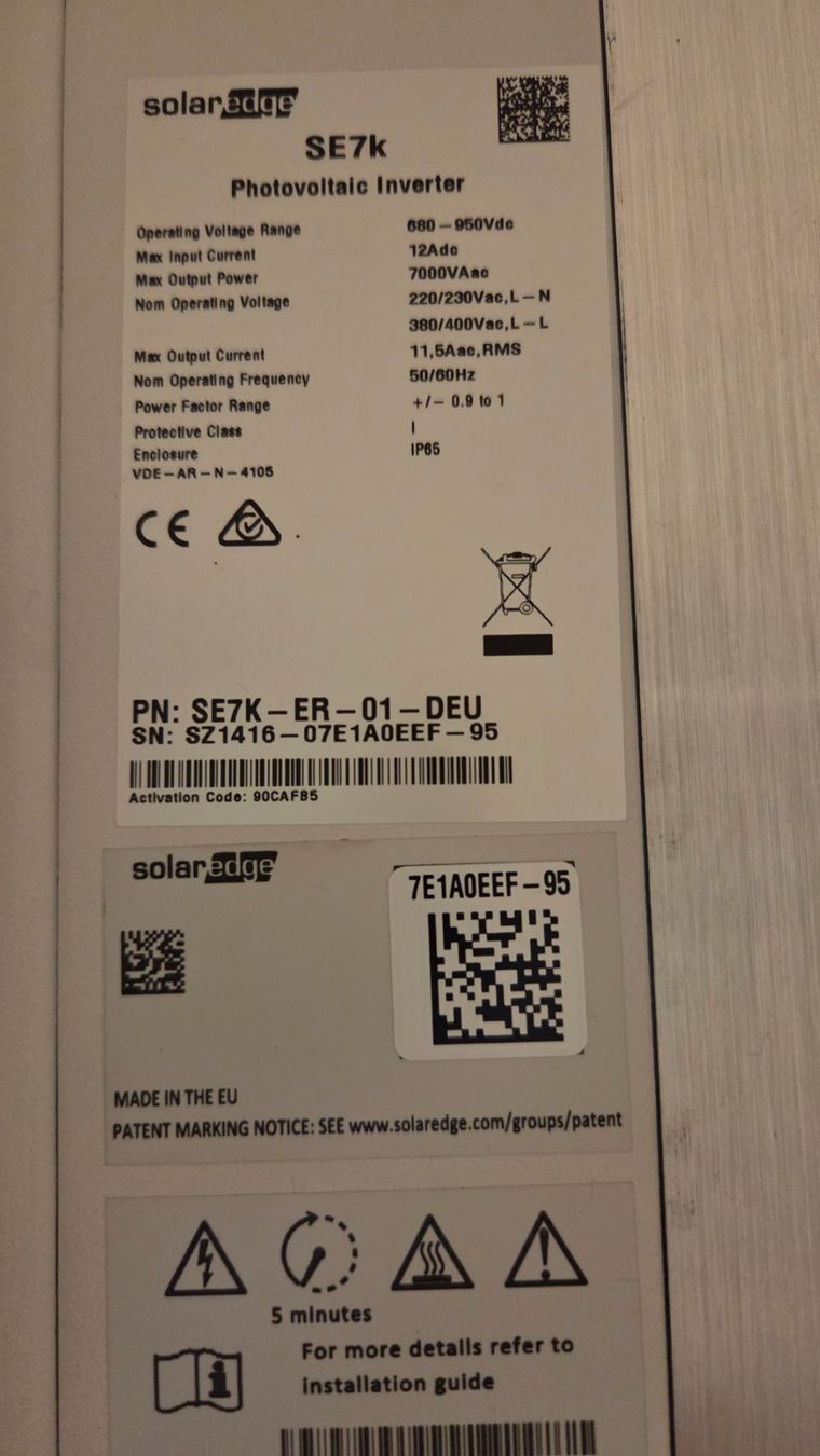 SolarEdge Inverter: SolarEdge SE7K – Usato da Wiesendangen venduto da Wirellek 1