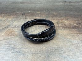 Lederarmband s.Oliver geflochten schwarz Stahl 