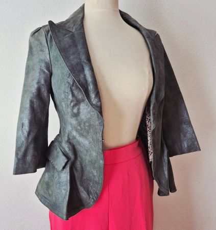ONLY ONE LEDERJACKE JACKE LEDER BLAZER 36 S GRAU RÜSCHEN TOP