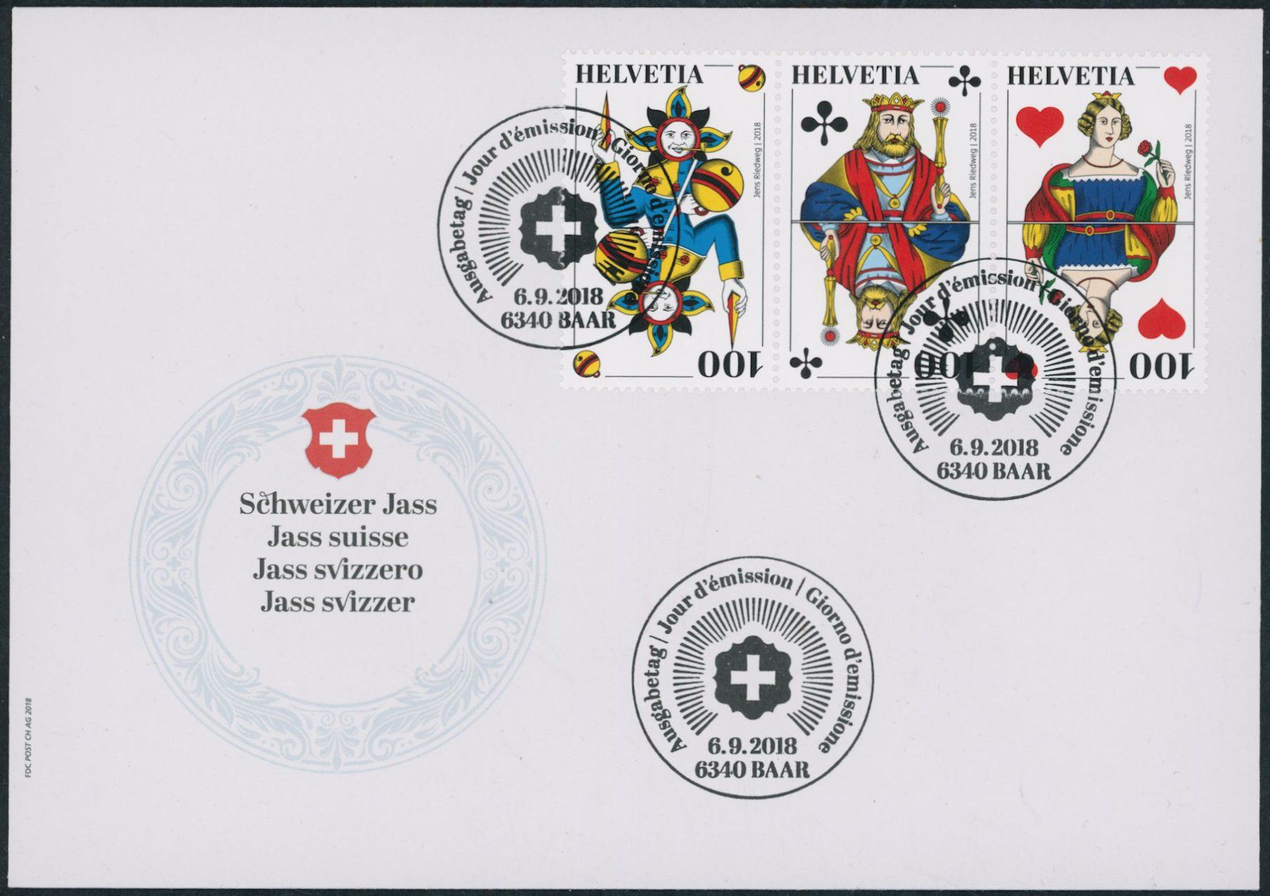 Alle Briefmarken: 2018 - Schweizer Jass - Zusammenhängende - FDC ET – Gebraucht aus Schindellegi von leecollect 1
