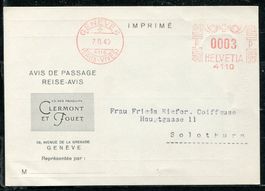 GENÈVE 7.III.40 Feistempel 3 Rp.  AVIS DE PASSAGE