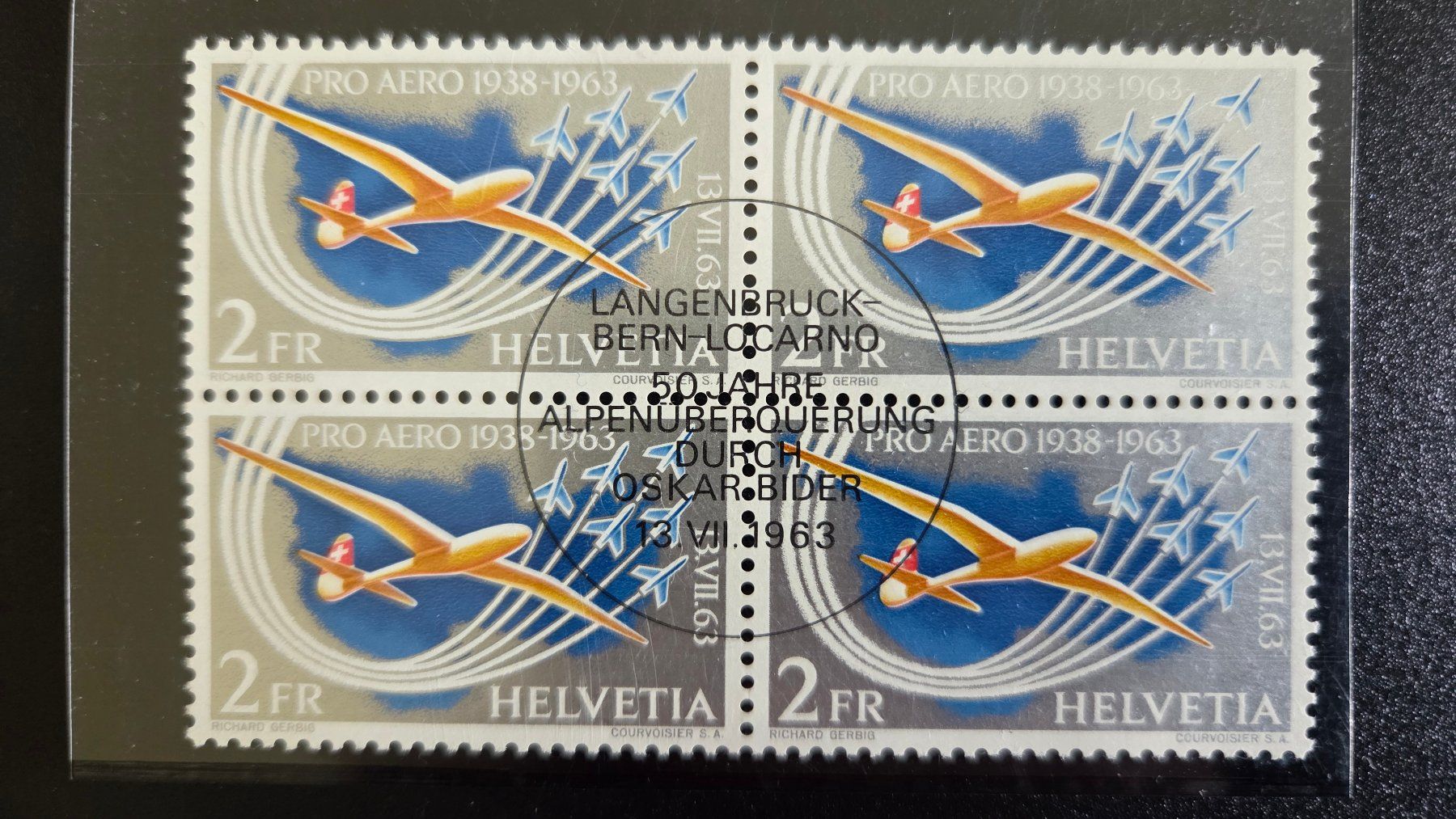 Tutti i francobolli: Flugpost Nr. 46 Viererblock mit Sonderstempel – Usato da Muri b. Bern venduto da Nydegg3