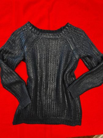 ✨Chic! Strickpullover Gr. S, schwarz, Baumwolle beschichtet