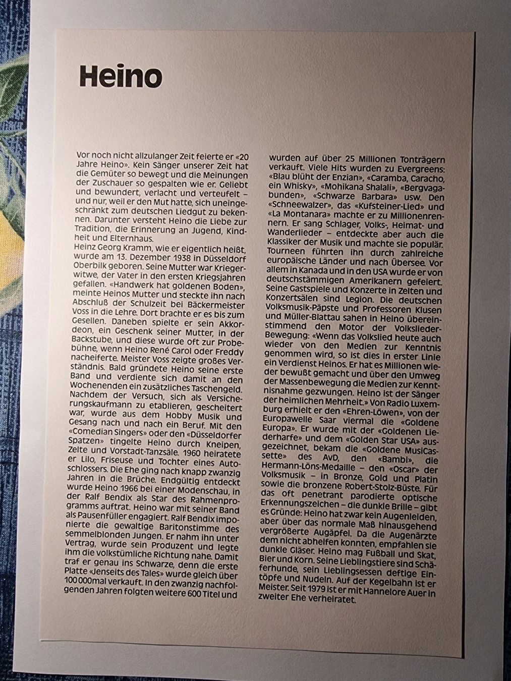 Autogramme: Heino Originalautogramm – Gebraucht aus Winterthur von  3
