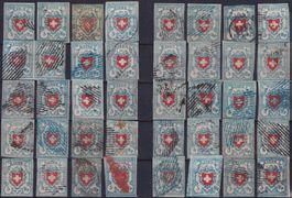Rayon I (hellblau) 1850-1854 komplette Typentabelle 40Marken