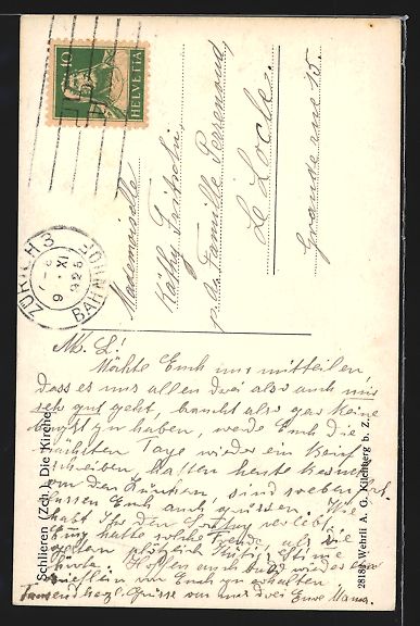 Ansichtskarten: AK Schlieren, An der Kirche, 1925 – Gebraucht aus Berlin von bartko-reher 1