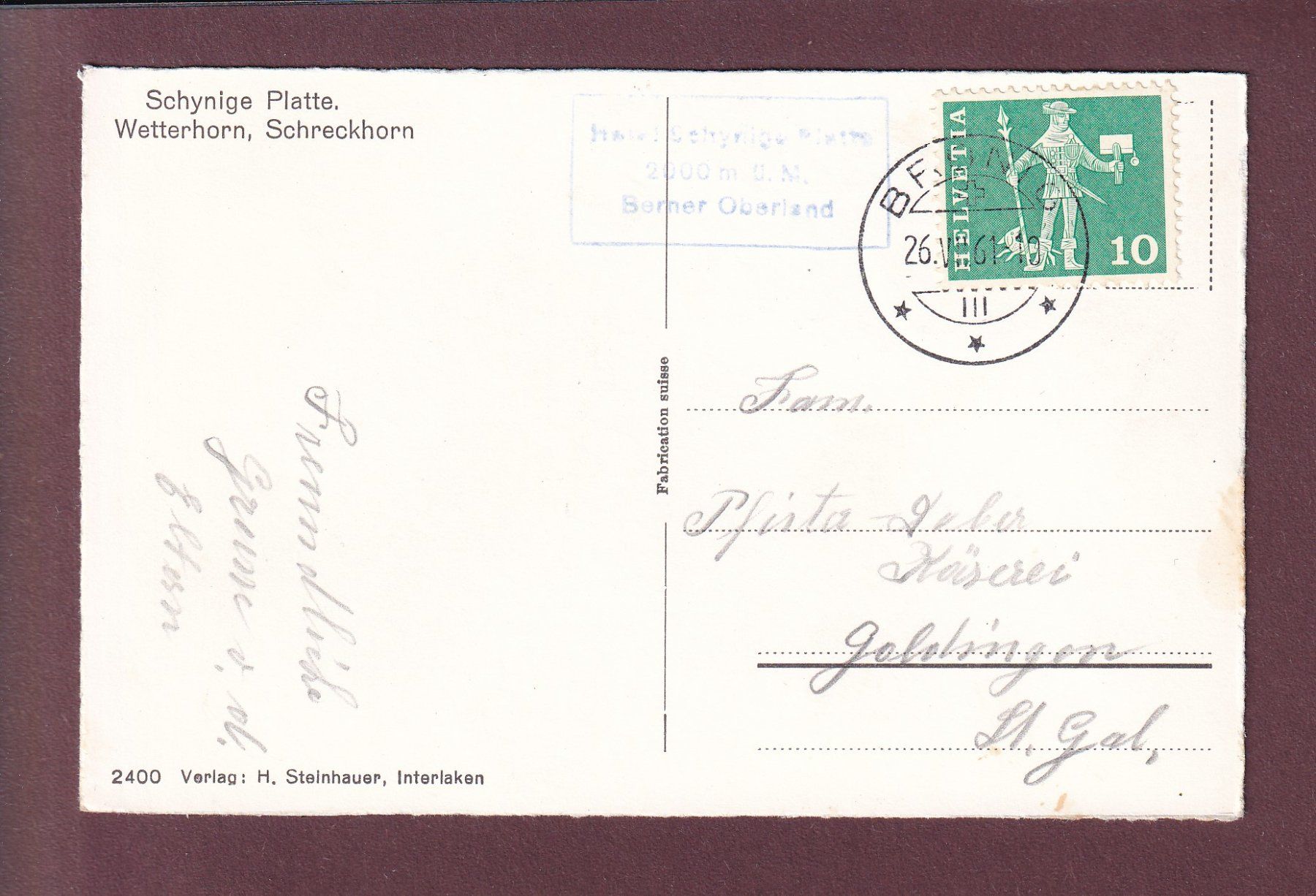 Ansichtskarten: SCHYNIGE PLATTE - 1961 – Gebraucht aus Pully von nicecards 1