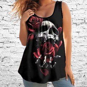 🖤💀 Gothic Skull & Roses Tanktop – Für Mutige Ladies! 🌹🖤