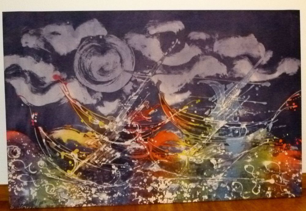 Dipinti: Original Batik-Bild / Frei-Handgemalt Sujet: die wilde See – Usato da Oetwil am See venduto da Storck 1