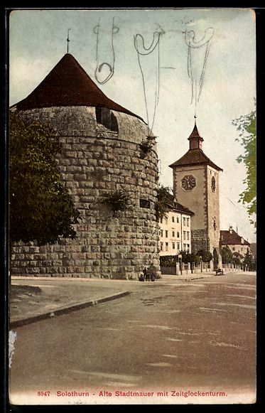 Cartoline postali: AK Solothurn, Alte Stadtmauer mit Zeitglockenturm – Usato da Berlin venduto da bartko-reher