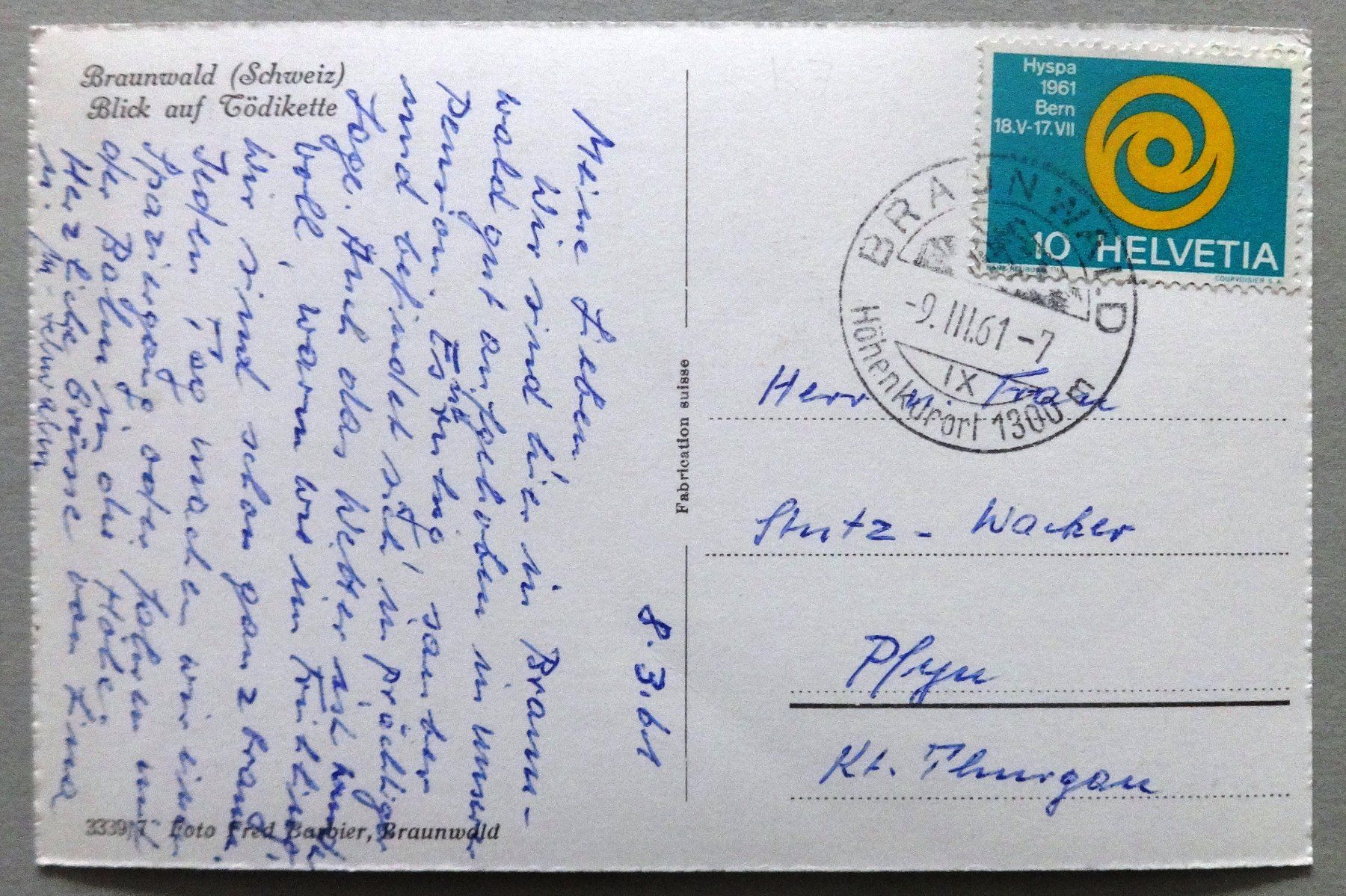Cartoline postali: Braunwald, Blick auf Tödikette – Usato da Fétigny venduto da Billy2miny 1