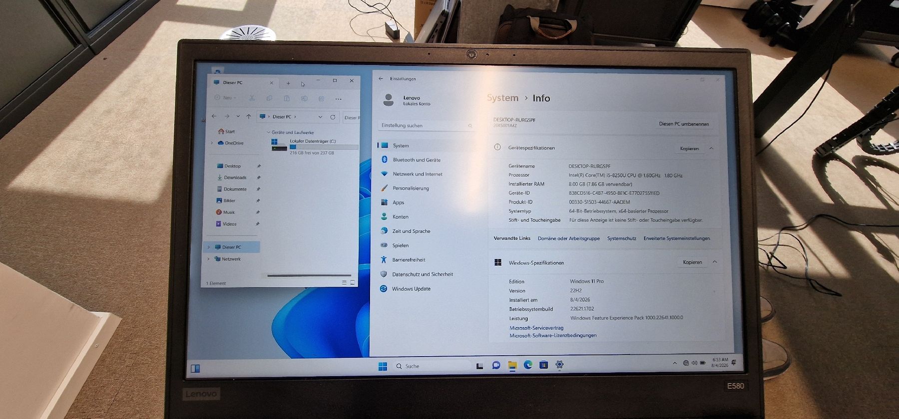 Lenovo Portables: Lenovo E580 i5 8Gen 8G, 250 SSD – D'occasion à Gerlafingen par dulifuli 1