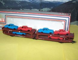 Lima H0 9062: 3Achs-Gelenk-Autotransporter DB mit 6 Mercedes