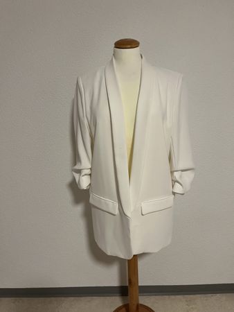Zara Long Blazer Weiss Gr. L mit gerafften Ärmeln