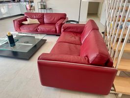 2 Roche Bobois Ledersofas rot 198 × 105 × 70 cm  – als Paar