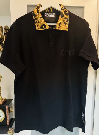 Versace Jeans Couture Polo Nera Colletto Barocco Taglia 56
