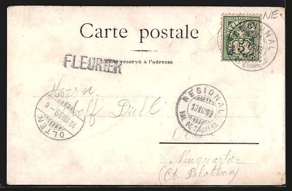 Cartes postales: Fleurier, Teilansicht mit Kirche, Wappen – D'occasion à Berlin par bartko-reher 1