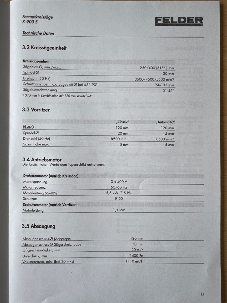 Sägen: Formatkreissäge Felder K915 – Gebraucht aus Windisch von  5