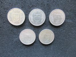 5 Schweizer SILBER Fünfliber von 1939, 2 x 1953, 2 x 1965