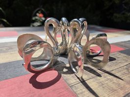 4 elegante Vintage Schwanen-Serviettenringe, versilbert